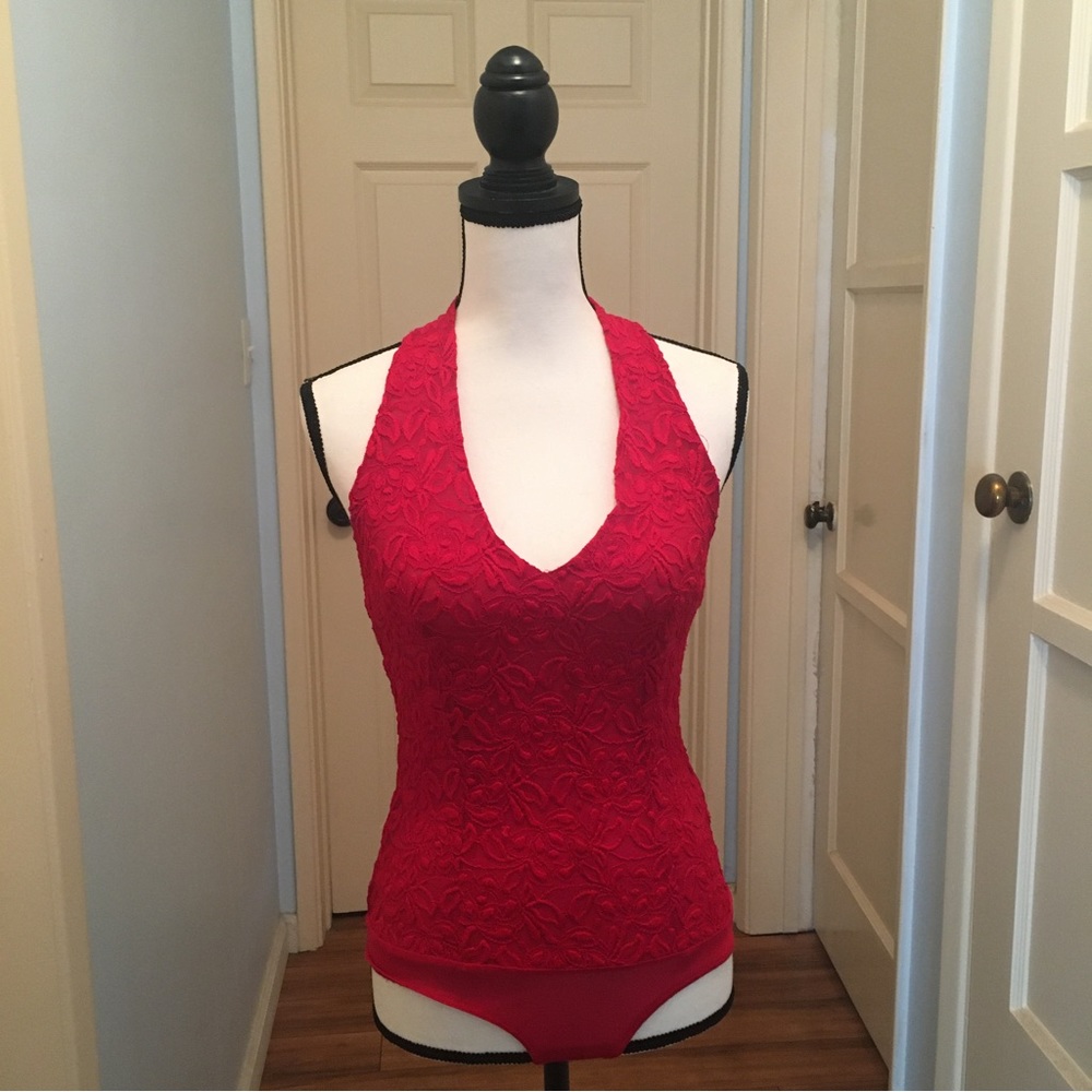 Women’s red lace body suit